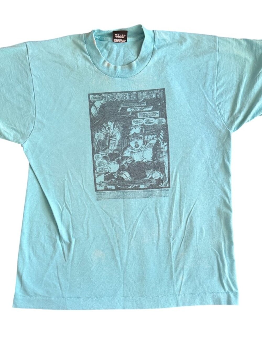 Vintage Screen Stars Best Comic Print T-Shirt Double Death Graphic Light Blue Si